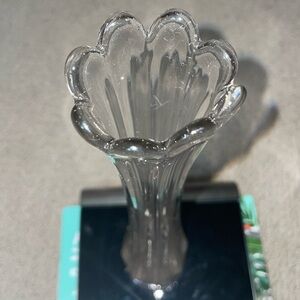 14.5” Vintage 8-Finger Ribbed Swung Glass Vase
